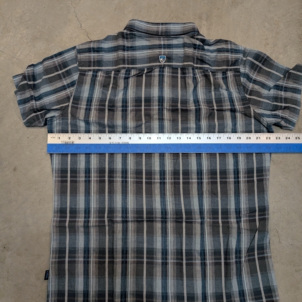 Kuhl Stealth Short Sleeve Shirt Mens L Linen Blend Striped Blue/Gray - Picture 7 of 7